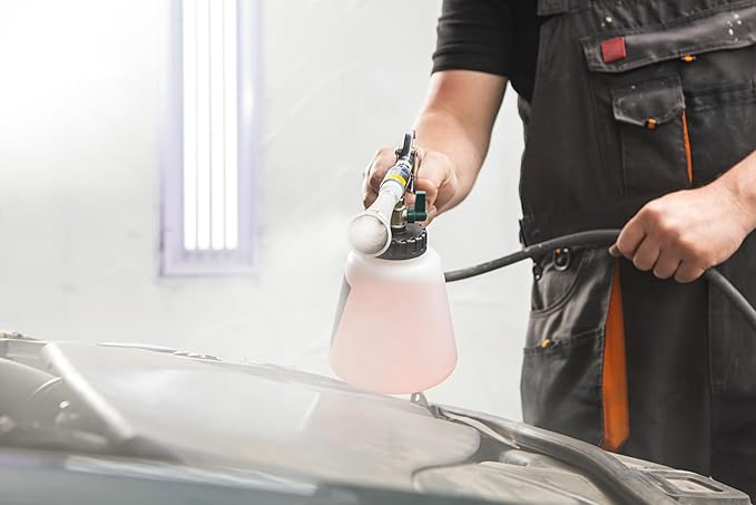 Druckluft Reinigungspistole Classic - Wirbelwind-Effekt für effiziente Schmutzentfernung im Auto - mit 1-Liter-Beh?lter, Trichter und Trichter mit Bürste