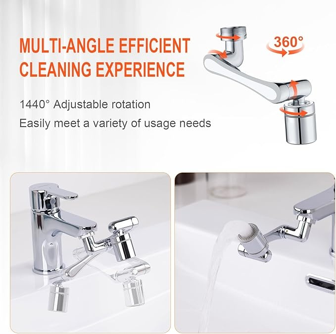 Wasserhahn Aufsatz Verl?ngerung Drehbarer 1440°, Wassersparendem Strahlregler für Küche Badezimmer, Rotierender Wasserhahn Schwenkbarer, Messing