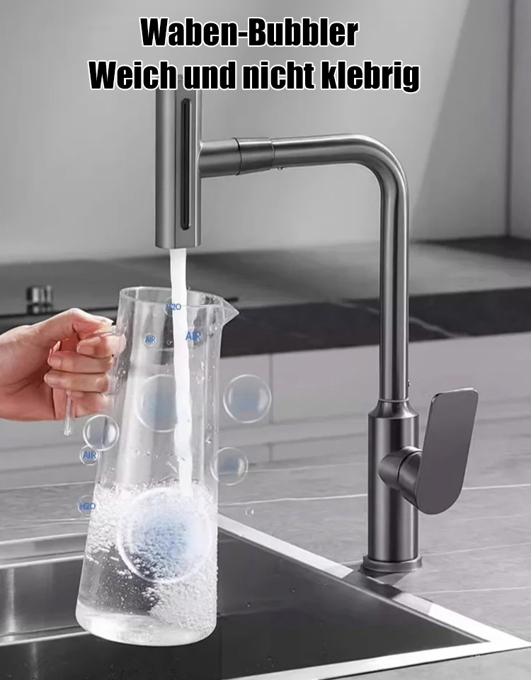 Kalt-warm drehbarer Universal-Ausziehhahn💧 Schluss mit Bücken! ✅ Dieser ausziehbare Wasserhahn mit Filter und 4 Modi schont Ihren Rücken und spart Wasser.