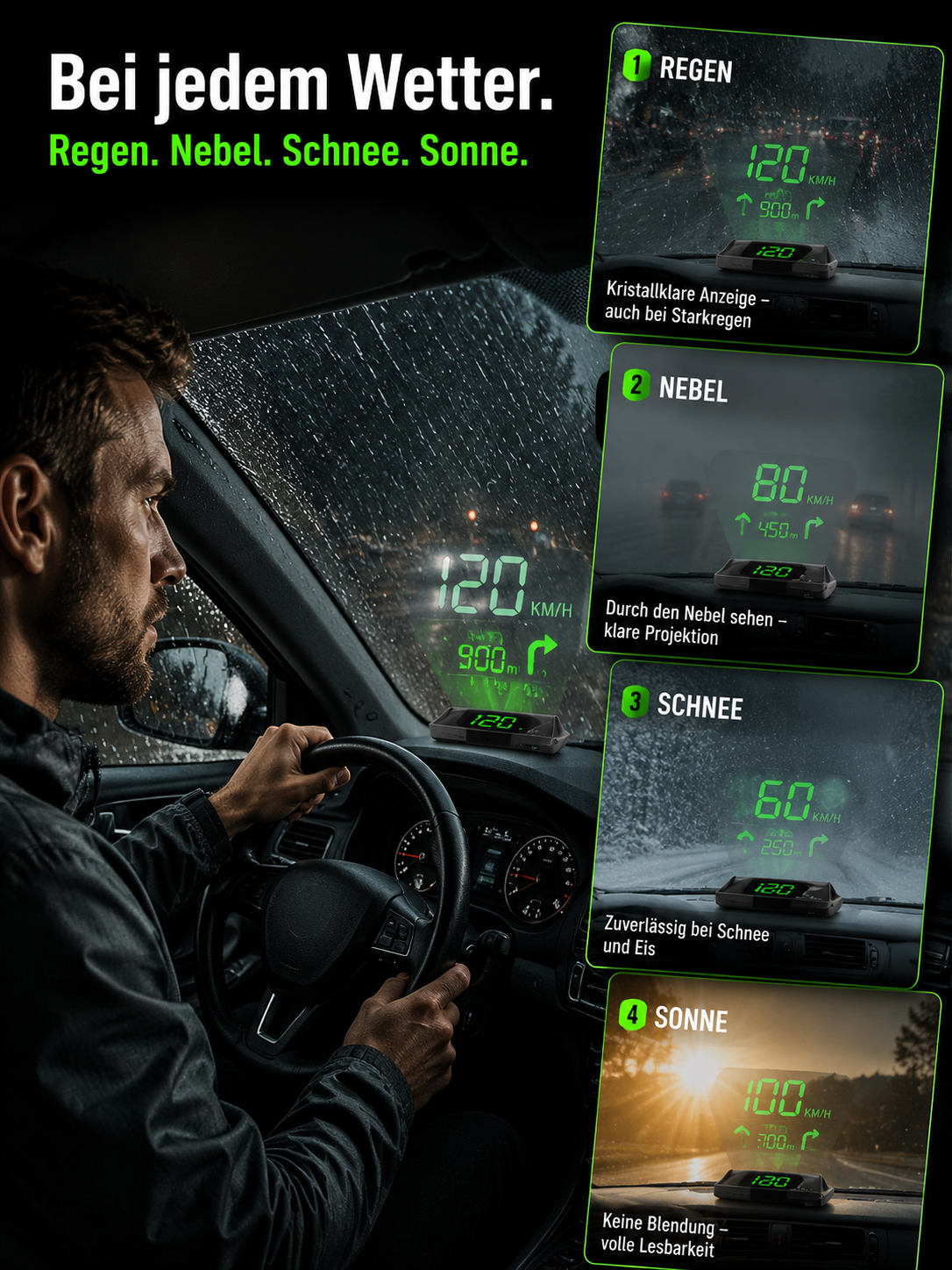 【Kostenloser Versand】🚗 Intelligentes HUD Display | Virtuelle Projektion | GPS-Militärstandard | Einfacher Einbau 🛡️