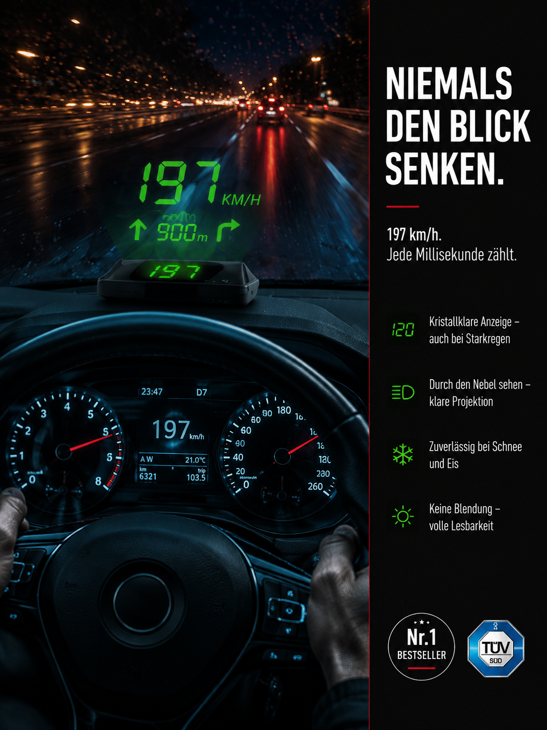 【Kostenloser Versand】🚗 Intelligentes HUD Display | Virtuelle Projektion | GPS-Militärstandard | Einfacher Einbau 🛡️