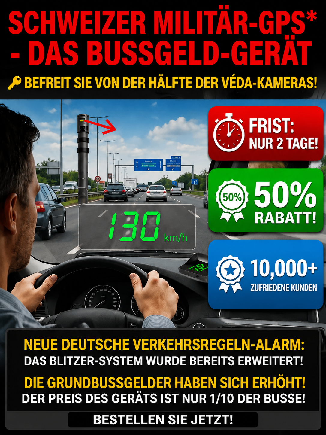 Smartes Auto HUD Head-Up Display | Europa Blitzerwarner | Waze Navigation |Infrarot-Nachtsicht 🚘✨