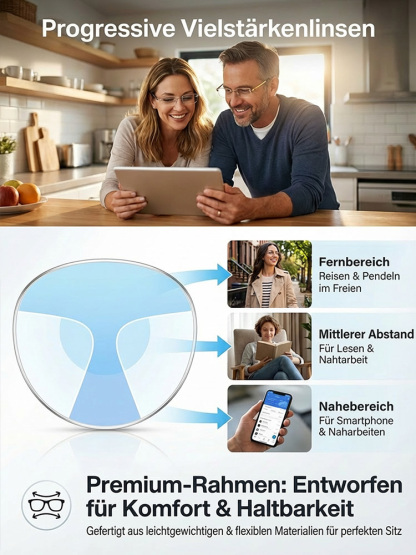 【Autofokus】✨Fotosensitive, photochrome, ultraleichte, rahmenlose Lesebrille | Blaulicht- und Beschlagschutz