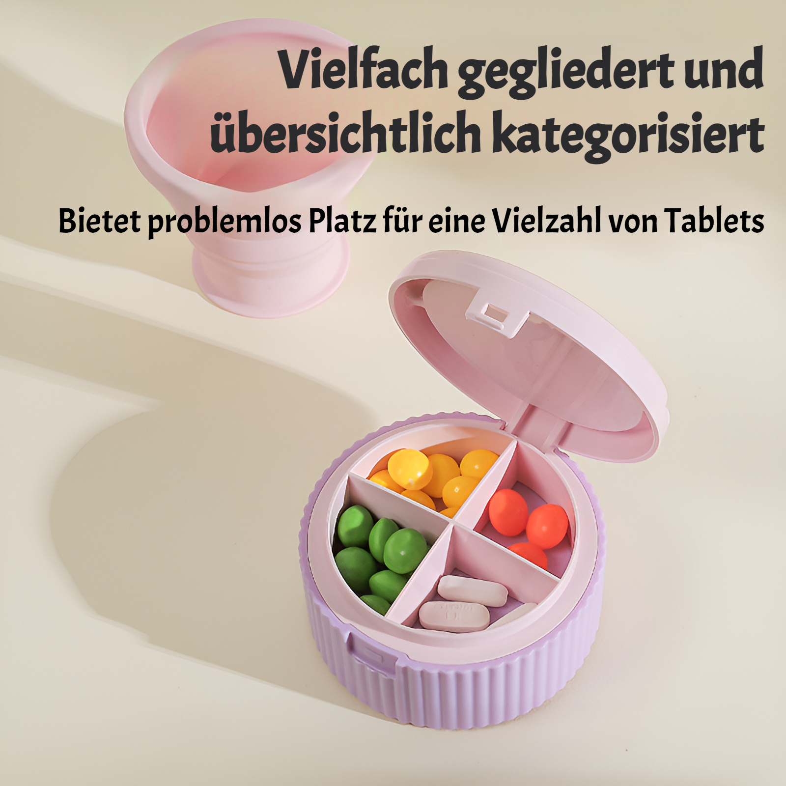 Tragbare kleine Medikamentenbox mit Wasserbecher, tragbare Medikamentenbox mit Verpackung, versiegel