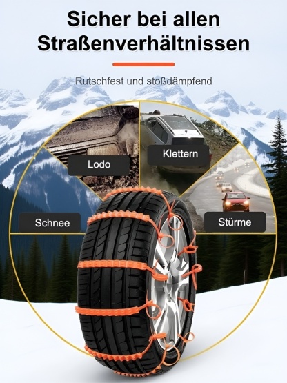 【Ab 1,20 € pro Stück】 Nie tragende Schneeketten für Autos und Motorräder, die Lösung für winterliche Reifentraktion!