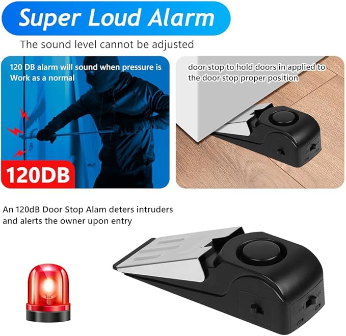 Türstopper Alarm, 2 Stück Alarm Türstopper Türalarm Einbruchschutz 120dB, Tür Sicherheit Einstellbares Doppelschutz, Sicherheitsger?t für Zuhause, Hotel und Reisen, (Batterien nicht im)