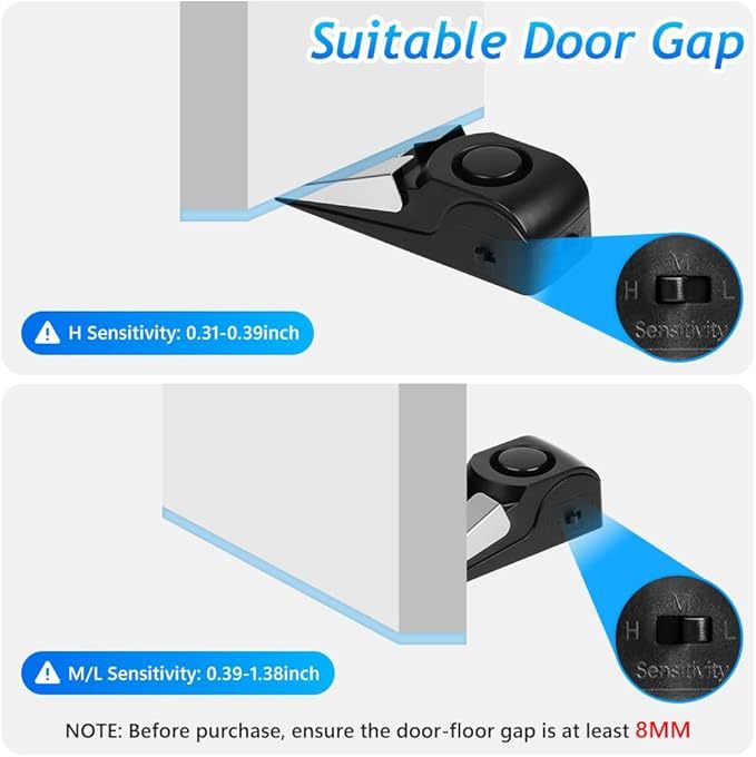 Türstopper Alarm, 2 Stück Alarm Türstopper Türalarm Einbruchschutz 120dB, Tür Sicherheit Einstellbares Doppelschutz, Sicherheitsger?t für Zuhause, Hotel und Reisen, (Batterien nicht im)