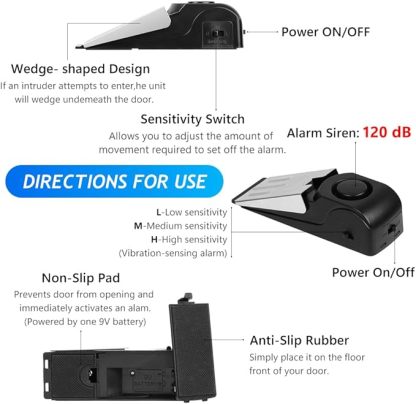 Türstopper Alarm, 2 Stück Alarm Türstopper Türalarm Einbruchschutz 120dB, Tür Sicherheit Einstellbares Doppelschutz, Sicherheitsger?t für Zuhause, Hotel und Reisen, (Batterien nicht im)