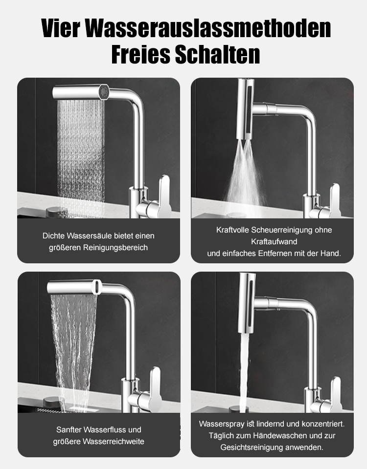 Kalt-warm drehbarer Universal-Ausziehhahn💧 Schluss mit Bücken! ✅ Dieser ausziehbare Wasserhahn mit Filter und 4 Modi schont Ihren Rücken und spart Wasser.
