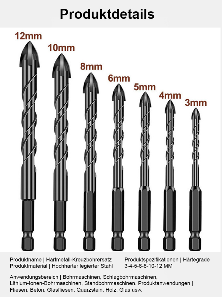 💪 Bohrt durch Stahl, Beton und Glas wie Butter! ✨ Das Wolframstahl Kreuzbohrer-Set für extrem präzise und mühelose Löcher in jedes Material.