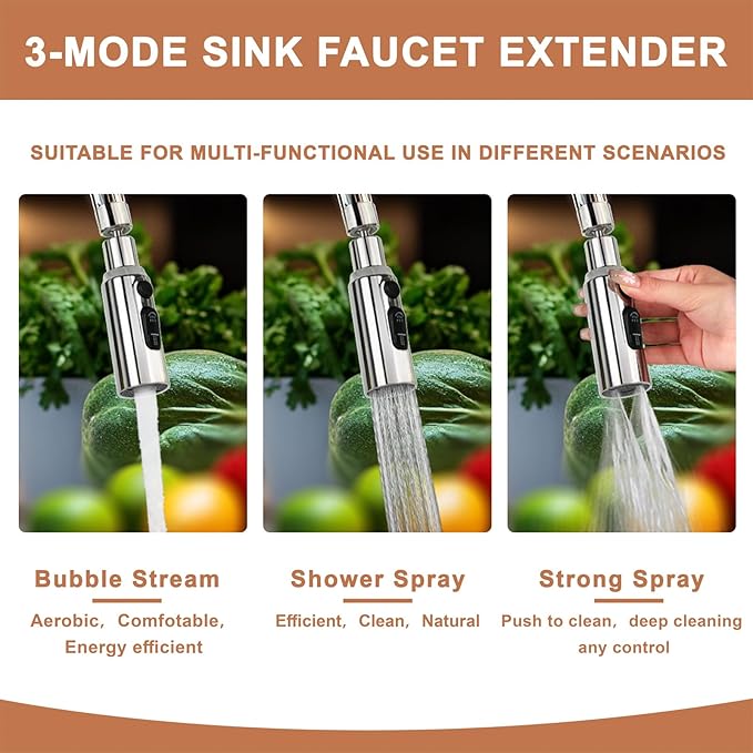 Aufsatz Schwenkbar Luftsprudler 360 Grad 3 Modi Bubbler Filter Wasserhahn Verl?ngerung Mit Sprühfunktion 5 Adaptern Wassersparender für Küche/Bad (Silber)