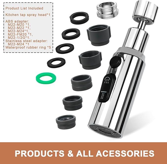 Aufsatz Schwenkbar Luftsprudler 360 Grad 3 Modi Bubbler Filter Wasserhahn Verl?ngerung Mit Sprühfunktion 5 Adaptern Wassersparender für Küche/Bad (Silber)