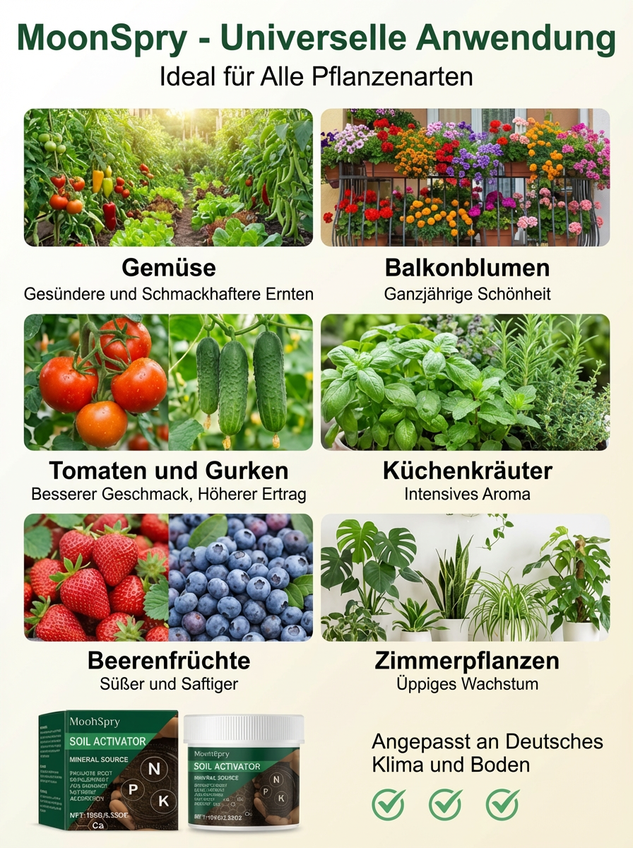  MoonSpry Bio Bodenhilfsstoff | Rettung für Pflanzen in 14 Tagen | TÜV Geprüft | Lockert Lehm und Sandböden 🌱 🚜