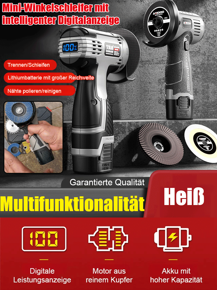 🔋 Kabellos, kraftvoll und sicher. Dein Multifunktions-Winkelschleifer mit intelligenter Anzeige für volle Kontrolle. ✨