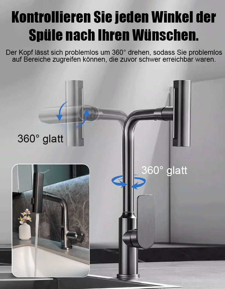 Kalt-warm drehbarer Universal-Ausziehhahn💧 Schluss mit Bücken! ✅ Dieser ausziehbare Wasserhahn mit Filter und 4 Modi schont Ihren Rücken und spart Wasser.