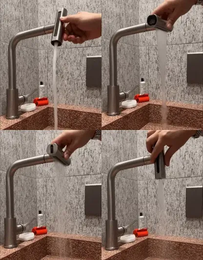 Kalt-warm drehbarer Universal-Ausziehhahn💧 Schluss mit Bücken! ✅ Dieser ausziehbare Wasserhahn mit Filter und 4 Modi schont Ihren Rücken und spart Wasser.