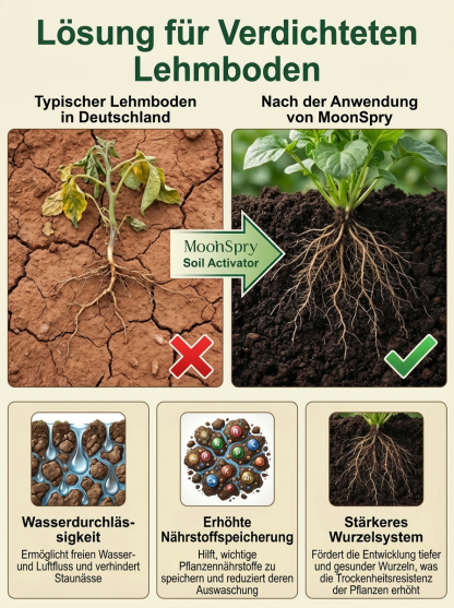  MoonSpry Bio Bodenhilfsstoff | Rettung für Pflanzen in 14 Tagen | TÜV Geprüft | Lockert Lehm und Sandböden 🌱 🚜