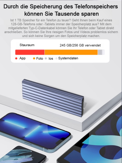 16 TB Profi-SSD – 905 MB/s Highspeed, USB 3.2 Gen2 und kompatibel mit Smartphone und PC 🛡️💾 