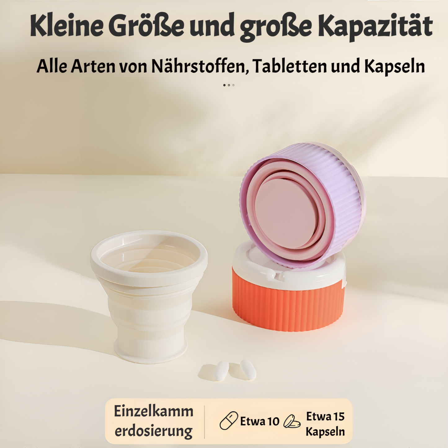 Tragbare kleine Medikamentenbox mit Wasserbecher, tragbare Medikamentenbox mit Verpackung, versiegel