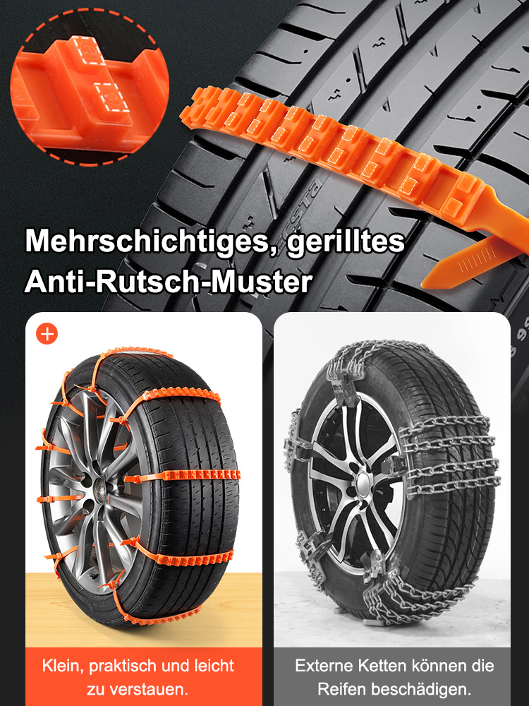 【Ab 1,20 € pro Stück】 Nie tragende Schneeketten für Autos und Motorräder, die Lösung für winterliche Reifentraktion!