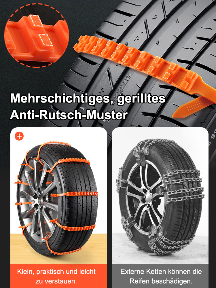 【Ab 1,20 € pro Stück】 Nie tragende Schneeketten für Autos und Motorräder, die Lösung für winterliche Reifentraktion!
