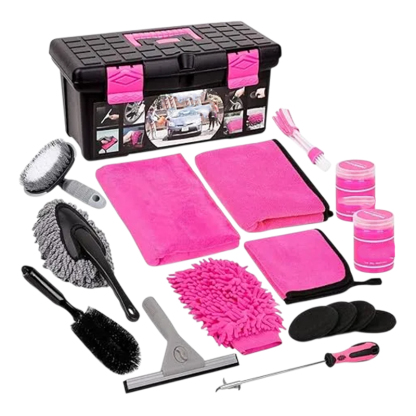 Rosa Auto Reinigungs Set innen und au?en, Autowaschset für Frauen - Reinigungsgel, Mikrofaser-Reinigungstuch, Autowaschhandschuh, Staubtuch, Rakel, Mikrofaser-Wachsapplikator (17 Stück)