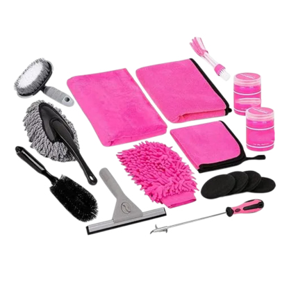 Rosa Auto Reinigungs Set innen und au?en, Autowaschset für Frauen - Reinigungsgel, Mikrofaser-Reinigungstuch, Autowaschhandschuh, Staubtuch, Rakel, Mikrofaser-Wachsapplikator (17 Stück)