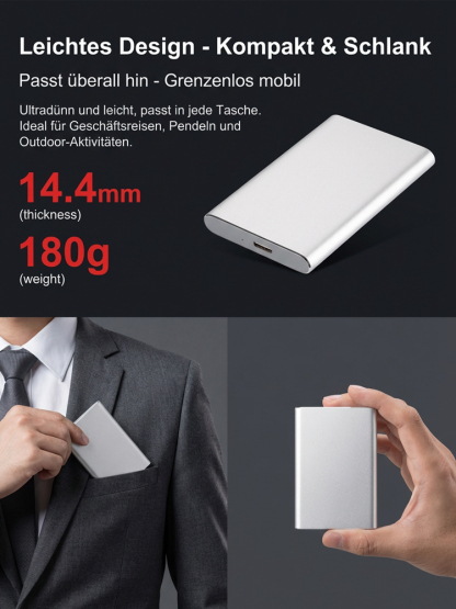 Sekundenschneller Filmgenuss: Ultradünne Hochgeschwindigkeits-SSD-Festplatte