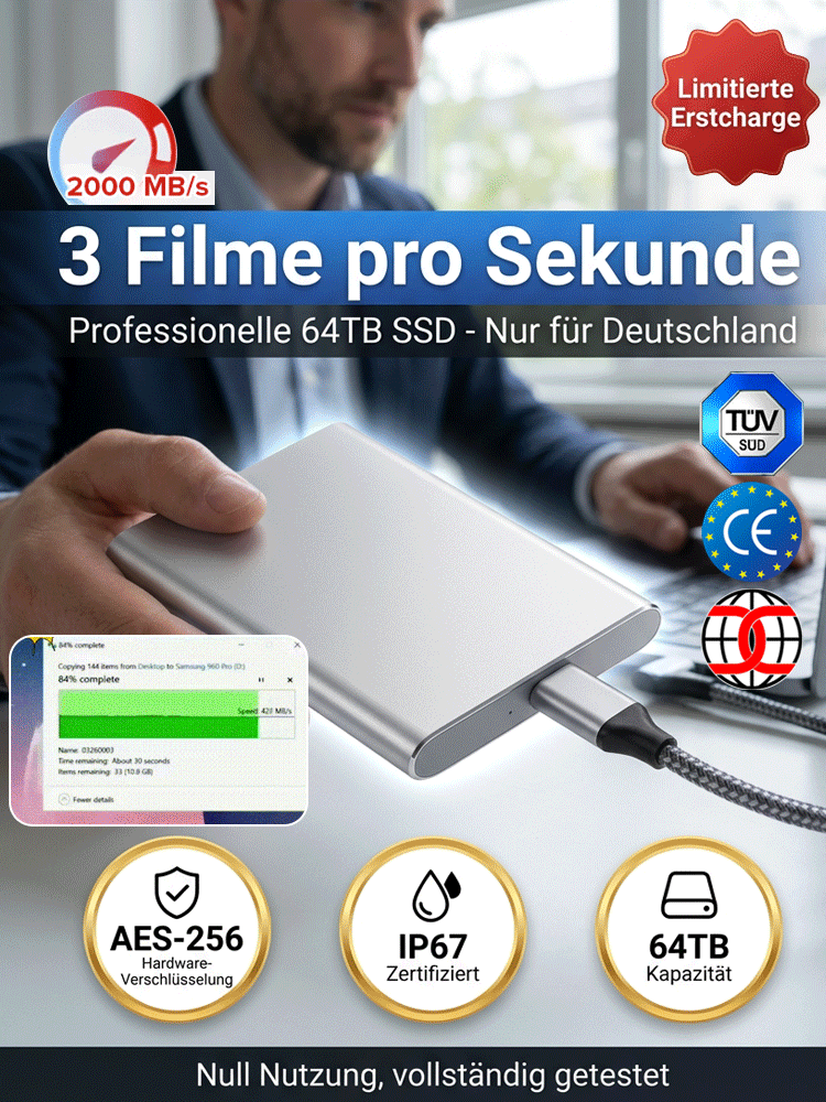Sekundenschneller Filmgenuss: Ultradünne Hochgeschwindigkeits-SSD-Festplatte