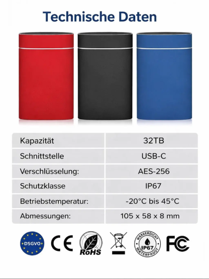 32TB - USB 3.2 Gen1| 10.000 MB/s Geschwindigkeit