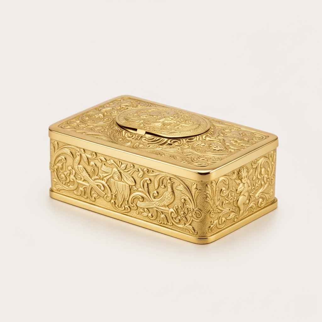 Ornate golden box with relief carvings