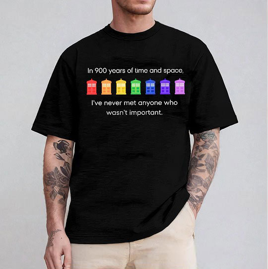 PRIDE Rainbow Police Box, 11th Doctor Quote, Doctor Who Parody Unisex T-shirt