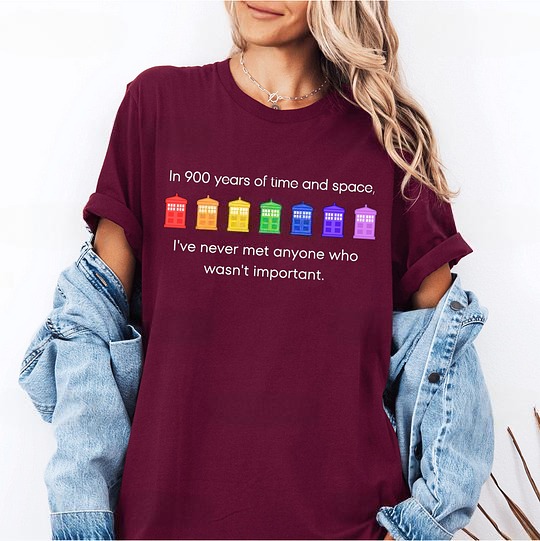 PRIDE Rainbow Police Box, 11th Doctor Quote, Doctor Who Parody Unisex T-shirt