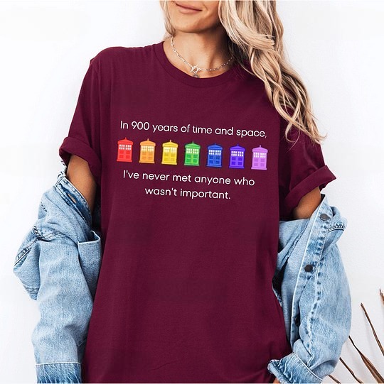 PRIDE Rainbow Police Box, 11th Doctor Quote, Doctor Who Parody Unisex T-shirt