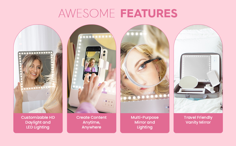 RIKI LOVES RIKI RIKI skinny vanity mirror, makeup mirror, travel mirror, mirror with phone holder