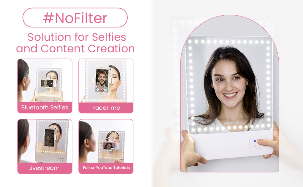 RIKI LOVES RIKI RIKI skinny vanity mirror, makeup mirror, travel mirror, mirror with phone holder