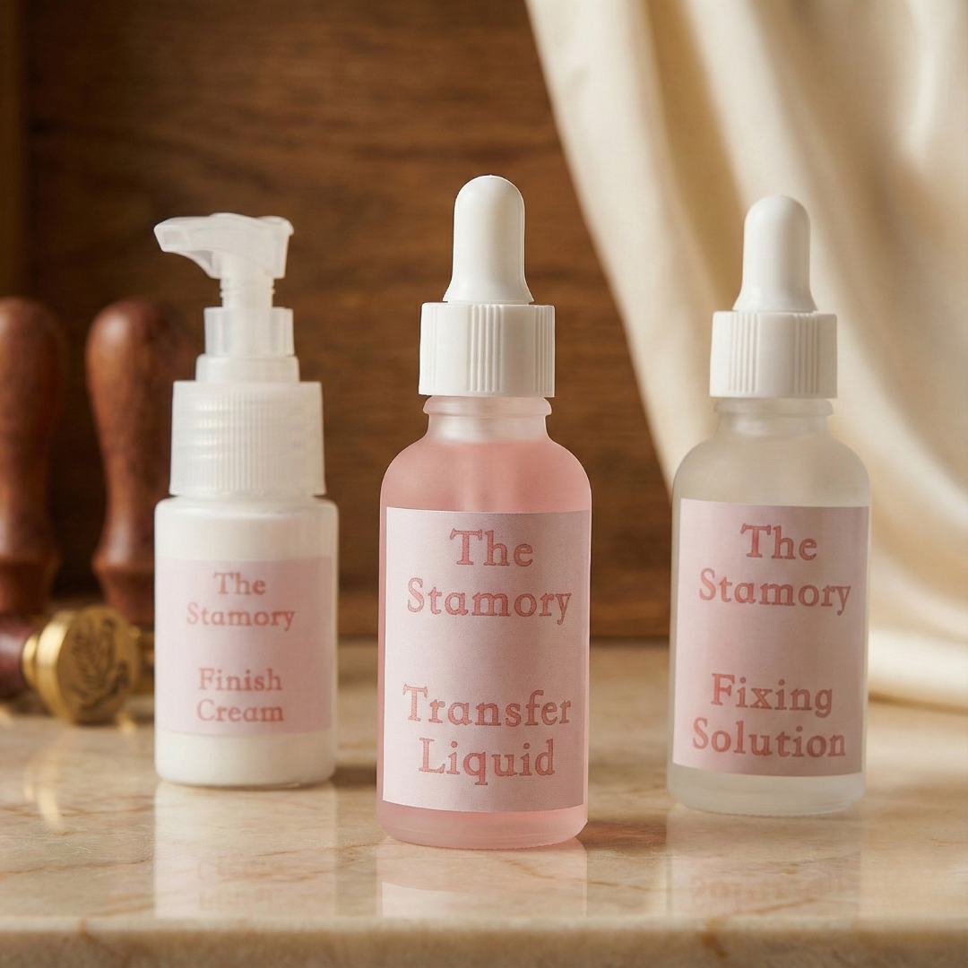 Stamory Rubber Stamp Transfer Liquid Set – Transfer, Fix & Finish Trio