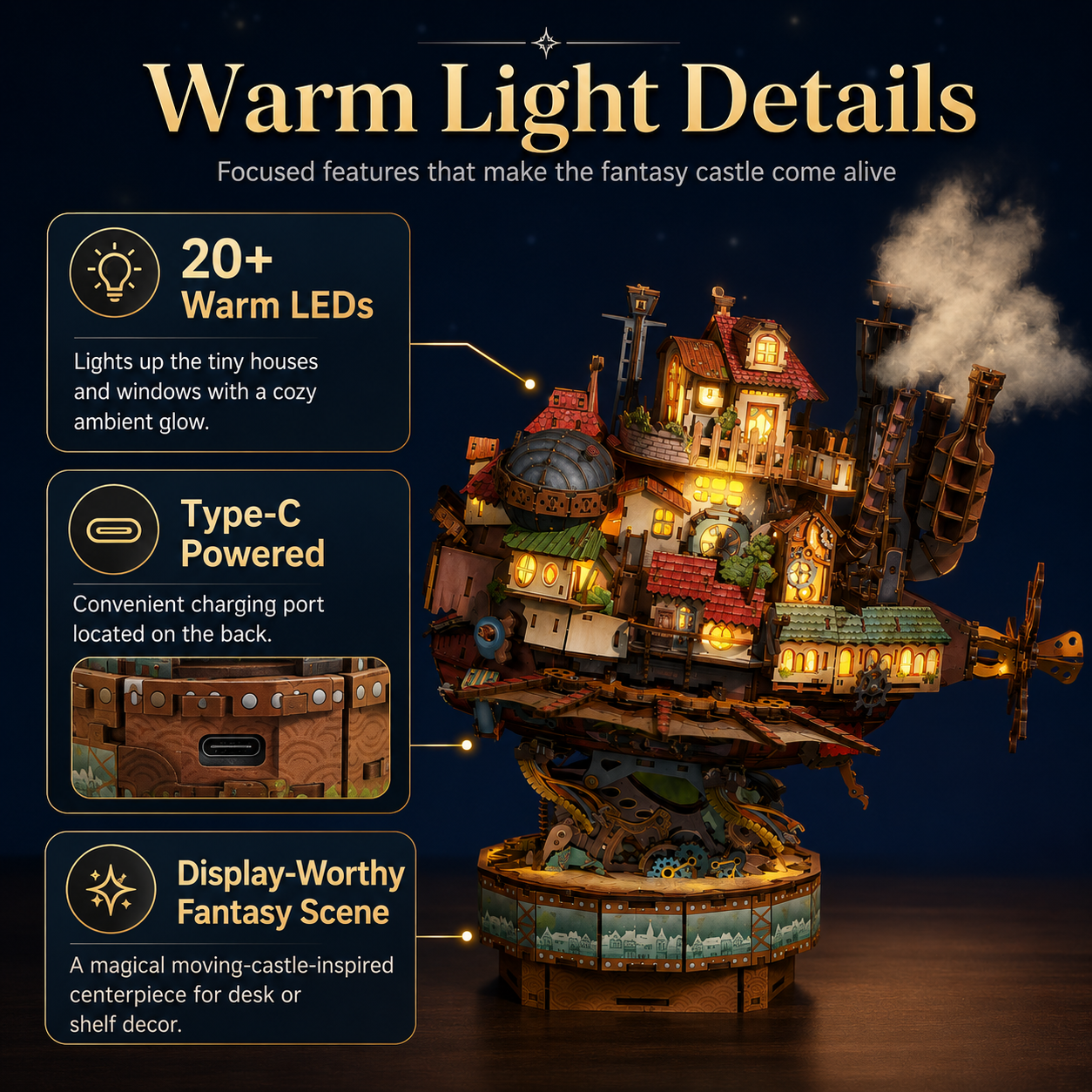 Howl's Moving Castle 3D Wooden Puzzle with Lights, Motion & Music