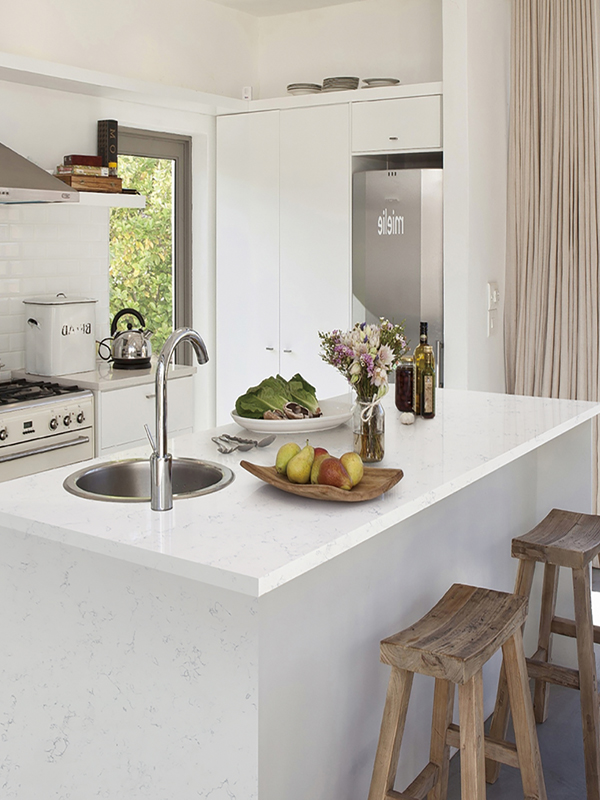 Blizzard Cararra White Quartz Kitchen Countertops