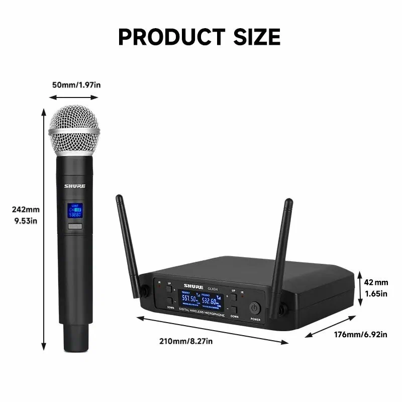Sistema de microfone sem fios Shure GLXD4, com excelente qualidade de som, microfone UHF sem fios, conjunto com dois microfones BETA58A/SM58