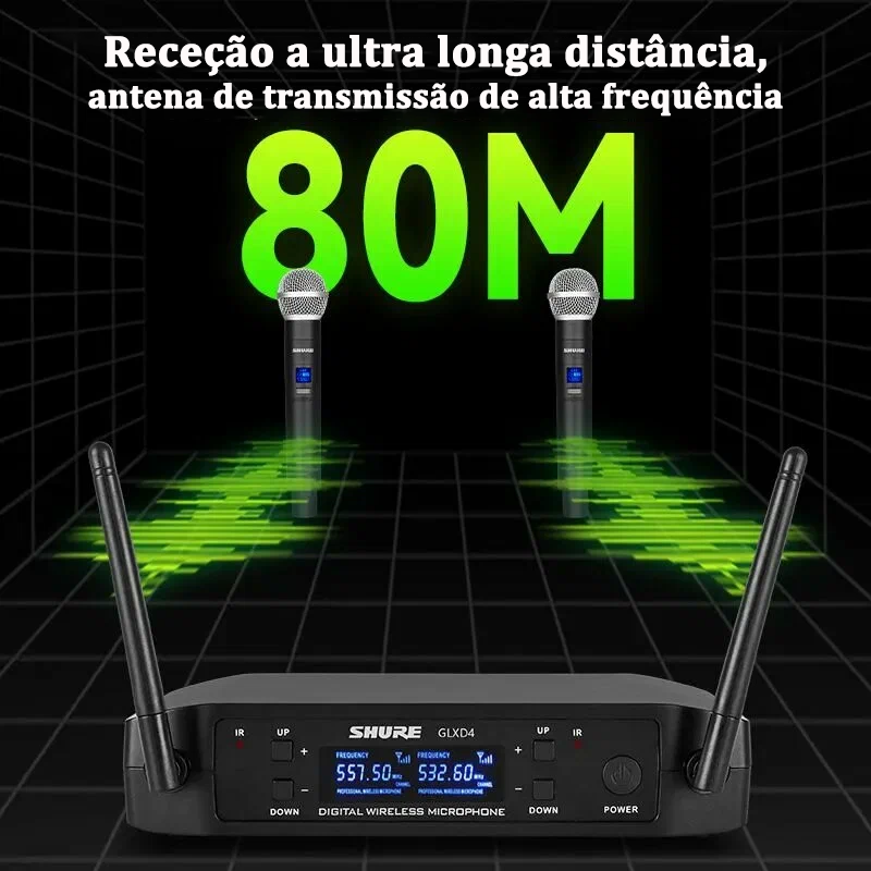 Sistema de microfone sem fios Shure GLXD4, com excelente qualidade de som, microfone UHF sem fios, conjunto com dois microfones BETA58A/SM58