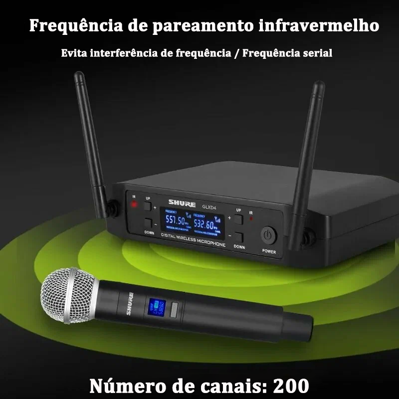 Sistema de microfone sem fios Shure GLXD4, com excelente qualidade de som, microfone UHF sem fios, conjunto com dois microfones BETA58A/SM58