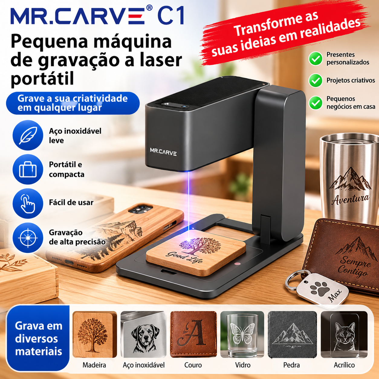 🔥 [Aço inoxidável leve]Diaojiang MR.CRAVE Pequena máquina de gravação a laser portátil