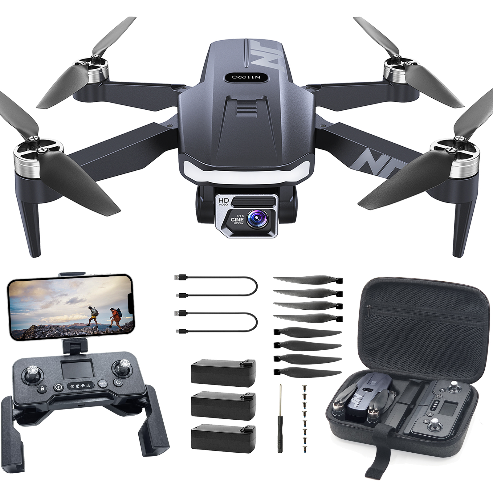 N11 PRO GPS Drone with Camera for Adults 4K UHD, 90 Min Long Flight Time, Long Control Range, Auto Return, Follow Me, Brushless Motor, 5G FPV RC Quadcopter for Beginners