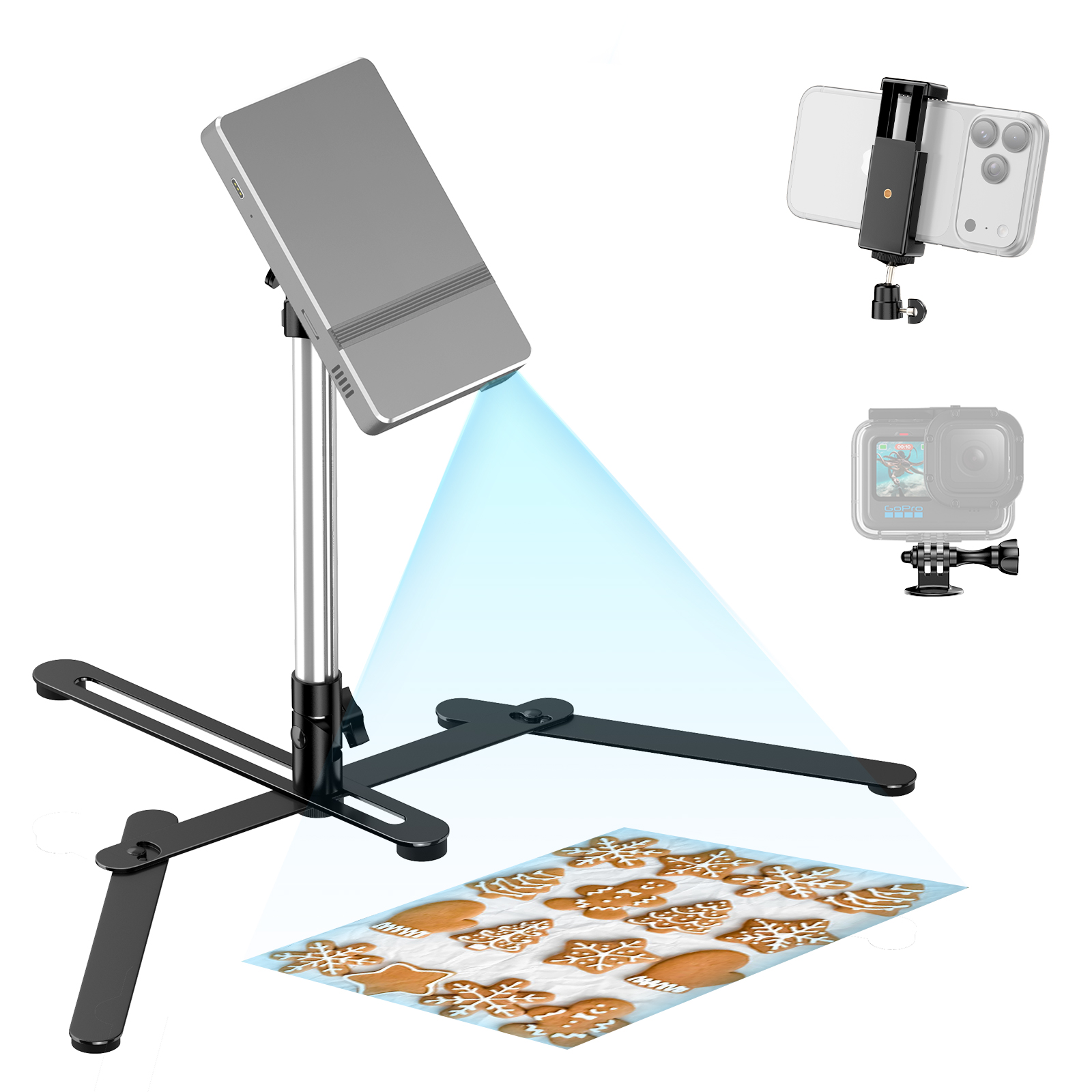 TiMOVO Overhead Tripod for Mini Projector Heavy Duty, 360° Rotation, Angle & Height Adjustable, Overhead Phone Mount for Cookie Decorating, Live Streaming, Cooking