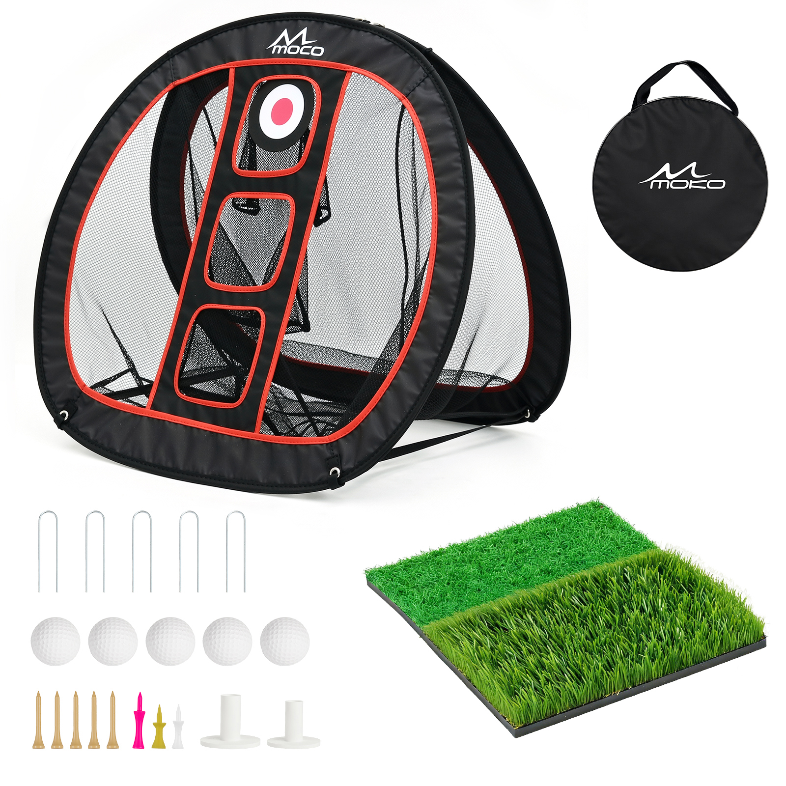 MoKo Golf Chipping Net Set with Mat & 5 Practice Balls, All-in-One Golf Training Kit for Backyard & Indoor Use, Great Gift for Golfers and Beginners