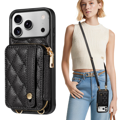 TiMOVO Wallet Case for iPhone 17 Pro Max with Credit Card Holder, Zipper Leather Crossbody Case with Auti- Theft Wrist Strap, Black