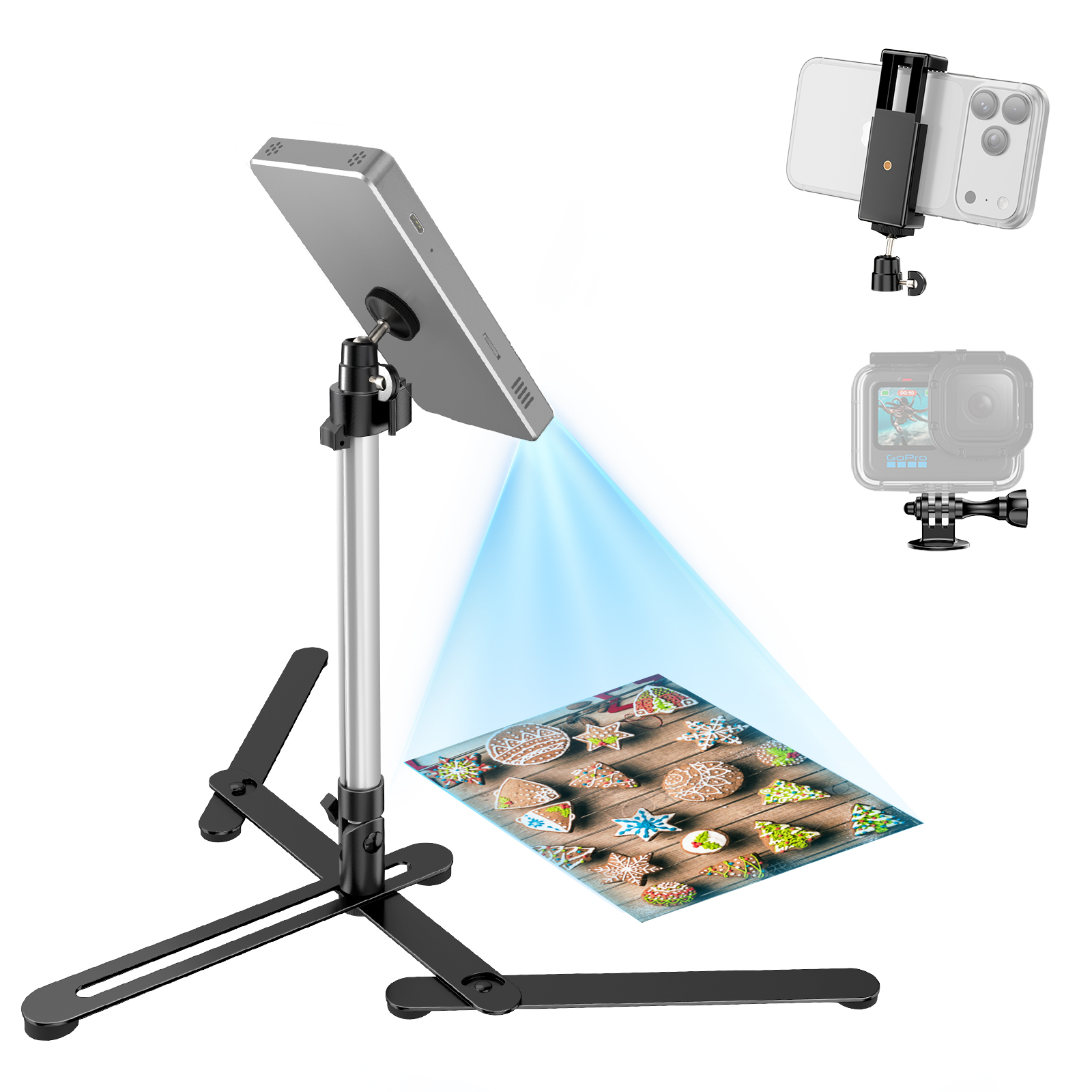 TiMOVO Overhead Tripod for Mini Projector Heavy Duty, 360° Rotation, Angle & Height Adjustable, Overhead Phone Mount for Cookie Decorating, Live Streaming, Cooking