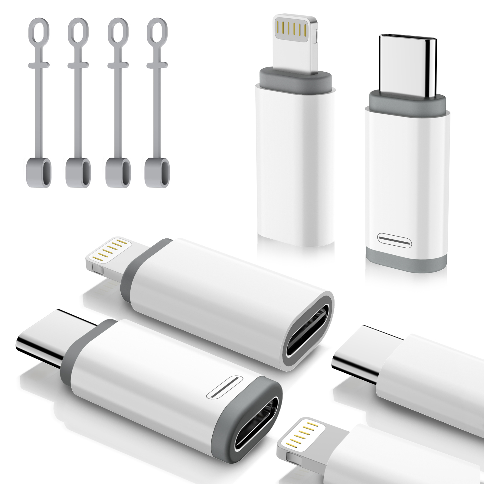 TiMOVO 4-Pack USB-C to Lightn-ing & Lightn-ing to USB-C Adapters, Compatible with iPhone 14/15/16, iPad, Not for Audio/OTG, White