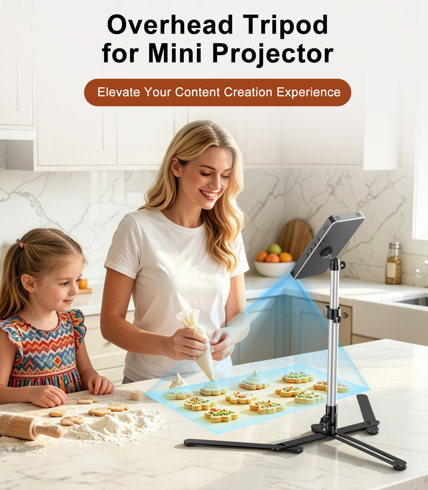 TiMOVO Overhead Tripod for Mini Projector Heavy Duty, 360° Rotation, Angle & Height Adjustable, Overhead Phone Mount for Cookie Decorating, Live Streaming, Cooking
